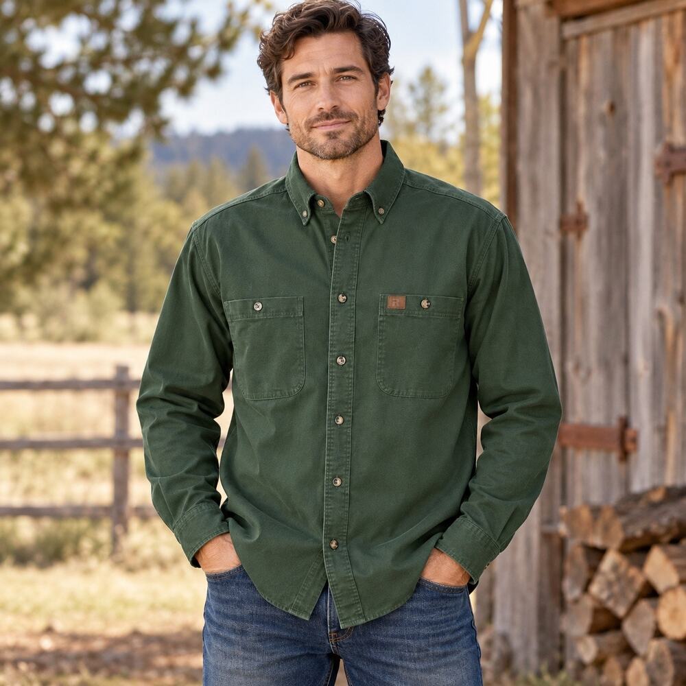 Wrangler RIGGS Workwear 3W501FG Men’s L Forest Green Cotton Twill Work Shirt